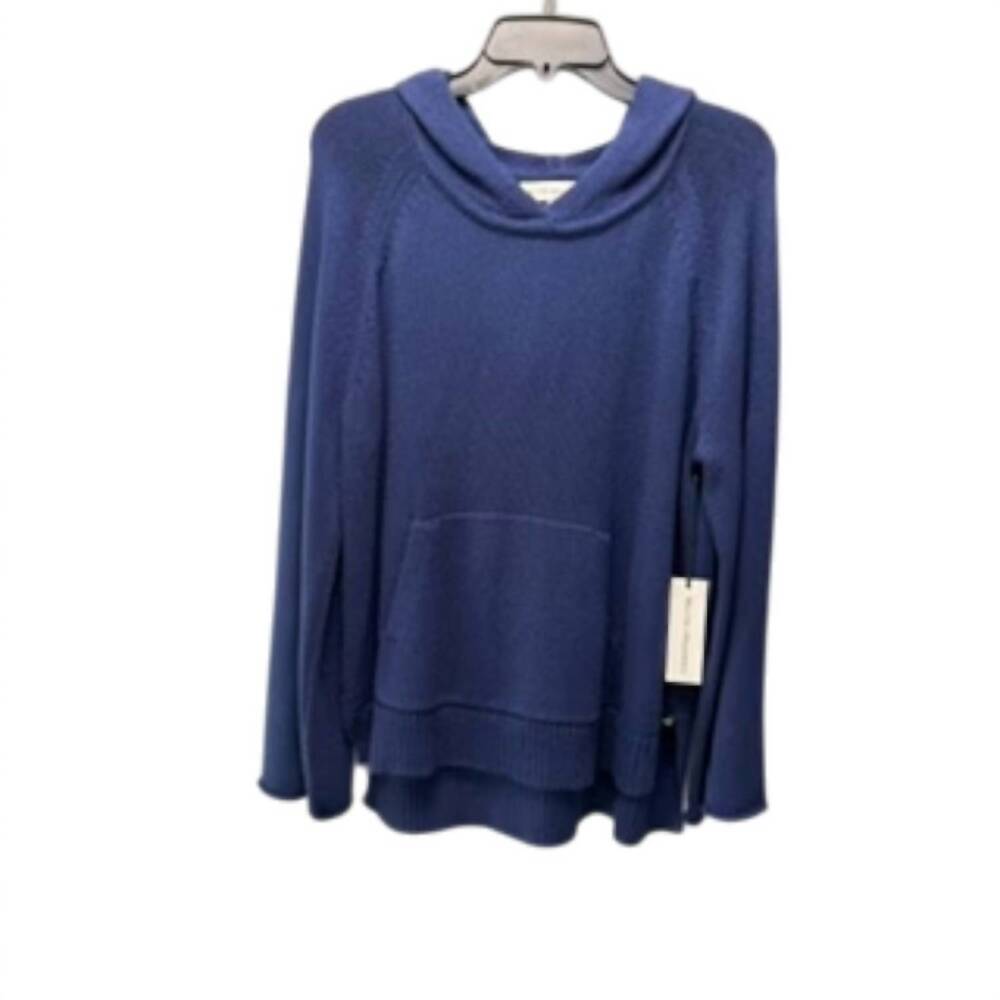 NEW WHITE + WARREN women's raglan pocket hoodie in navy